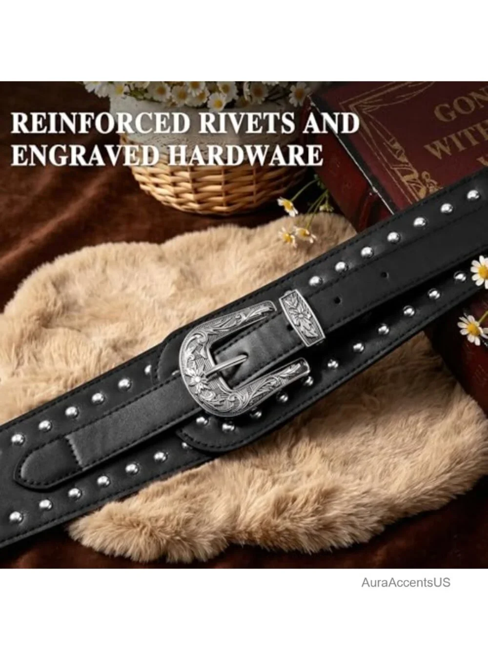 Faux Leather Elastic Stretch Belt with Vintage Buckle Western Wide Belt